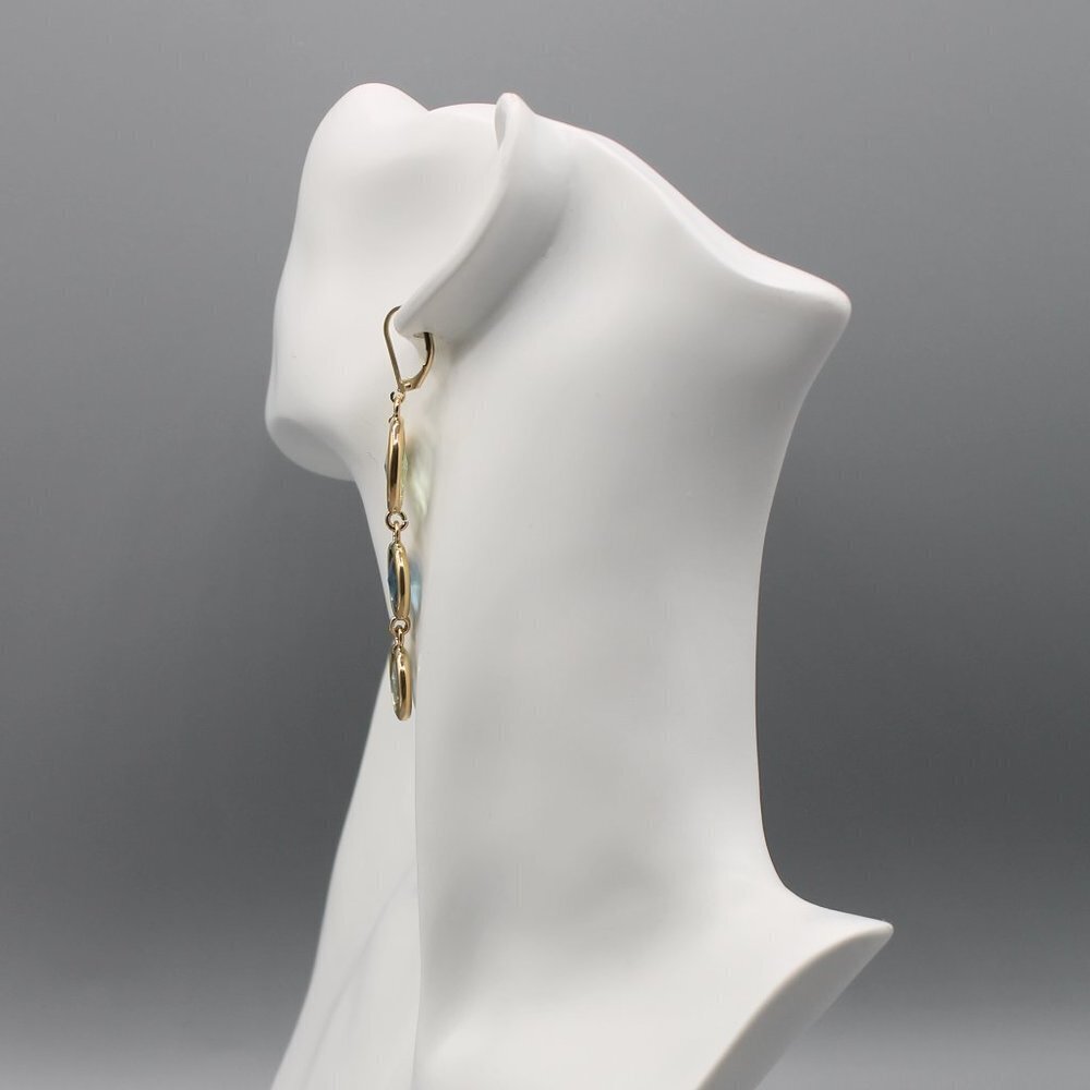 Jewelry earrings long dangle yellow gold blue stones elegant beautiful new - Picture 11 of 12
